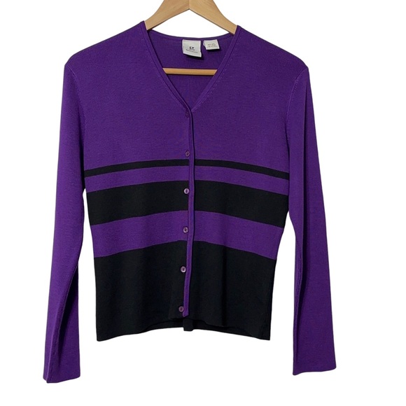 G Knitwear Silk Cardigan Sweater Striped Button Front Womens Petite S - Picture 1 of 4